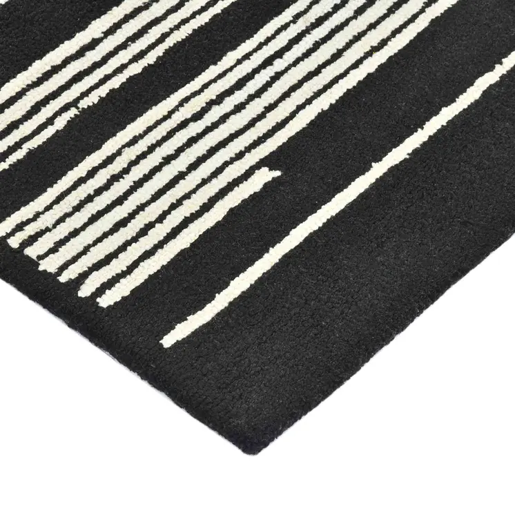 9' X 13' Black And Ivory Wool Abstract Hand Hooked Area Rug