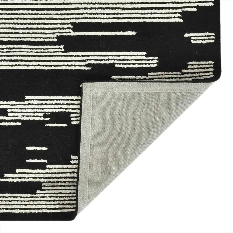 9' X 13' Black And Ivory Wool Abstract Hand Hooked Area Rug