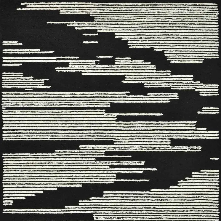 9' X 13' Black And Ivory Wool Abstract Hand Hooked Area Rug