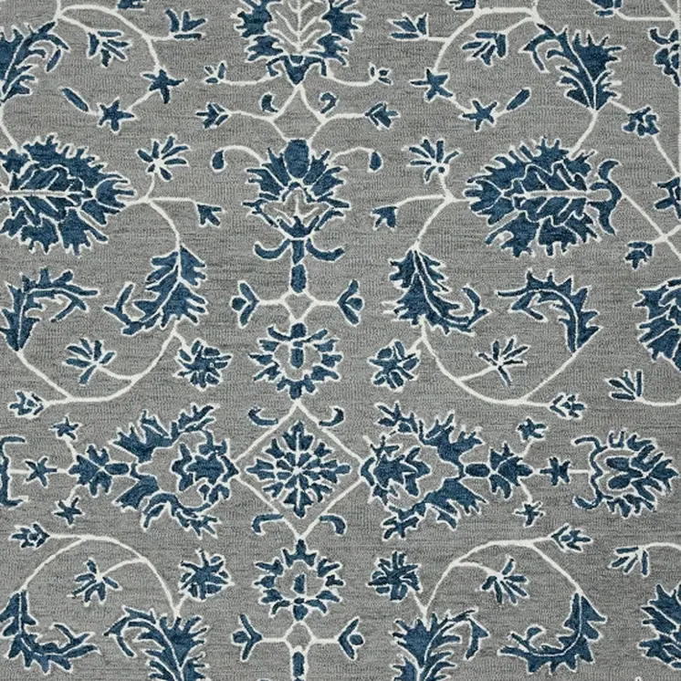 2' X 3' Gray Blue And Ivory Wool Floral Medallion Hand Hooked Area Rug