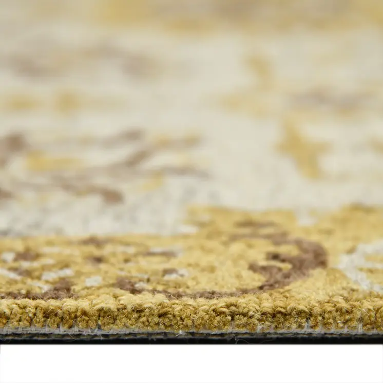 8' X 10' Gold Beige And Brown Wool Floral Medallion Hand Hooked Area Rug