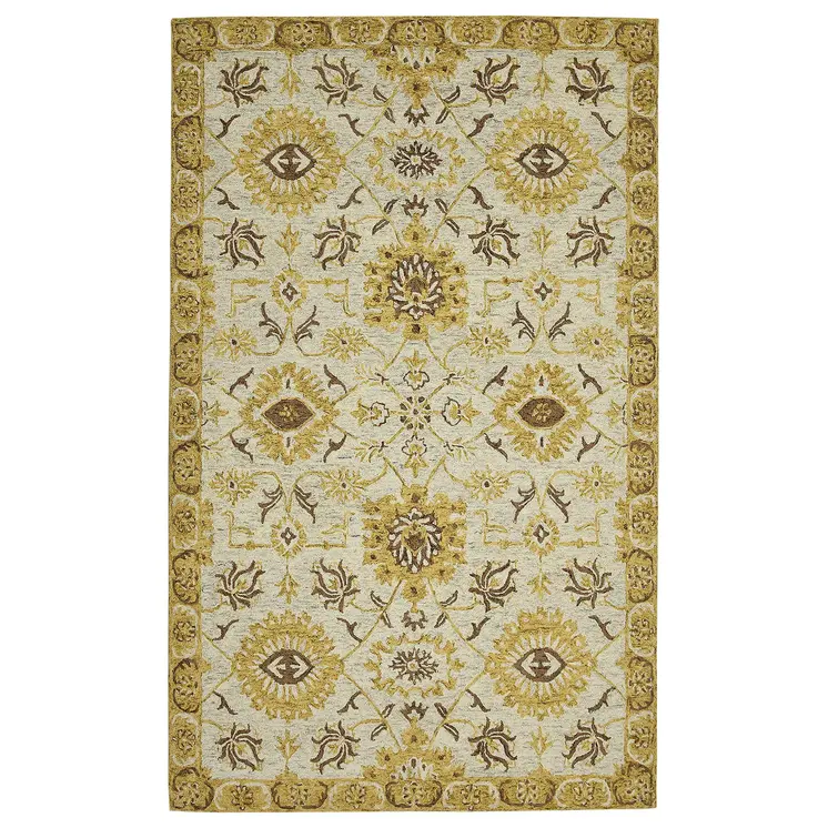 8' X 10' Gold Beige And Brown Wool Floral Medallion Hand Hooked Area Rug
