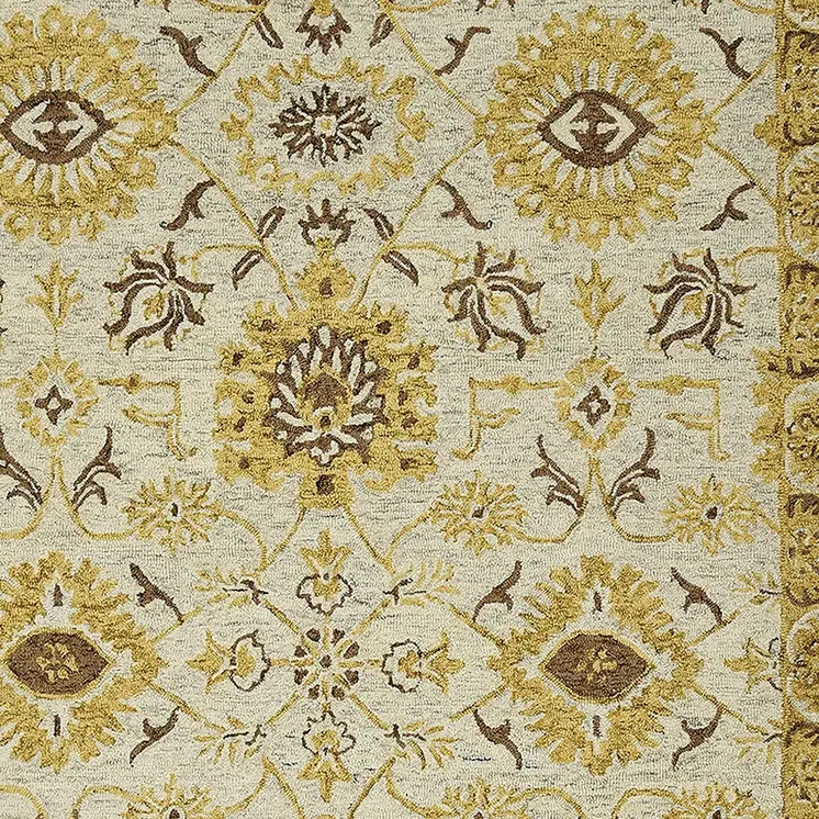 8' X 10' Gold Beige And Brown Wool Floral Medallion Hand Hooked Area Rug