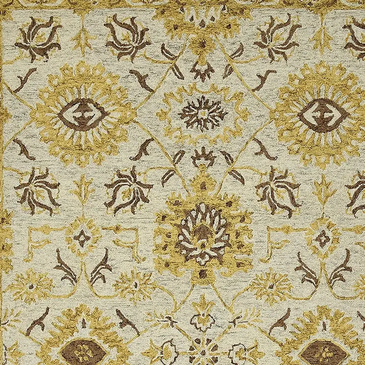9' X 13' Gold Beige And Brown Wool Floral Medallion Hand Hooked Area Rug