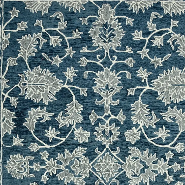 2' X 3' Teal Gray And Ivory Wool Floral Medallion Hand Hooked Area Rug