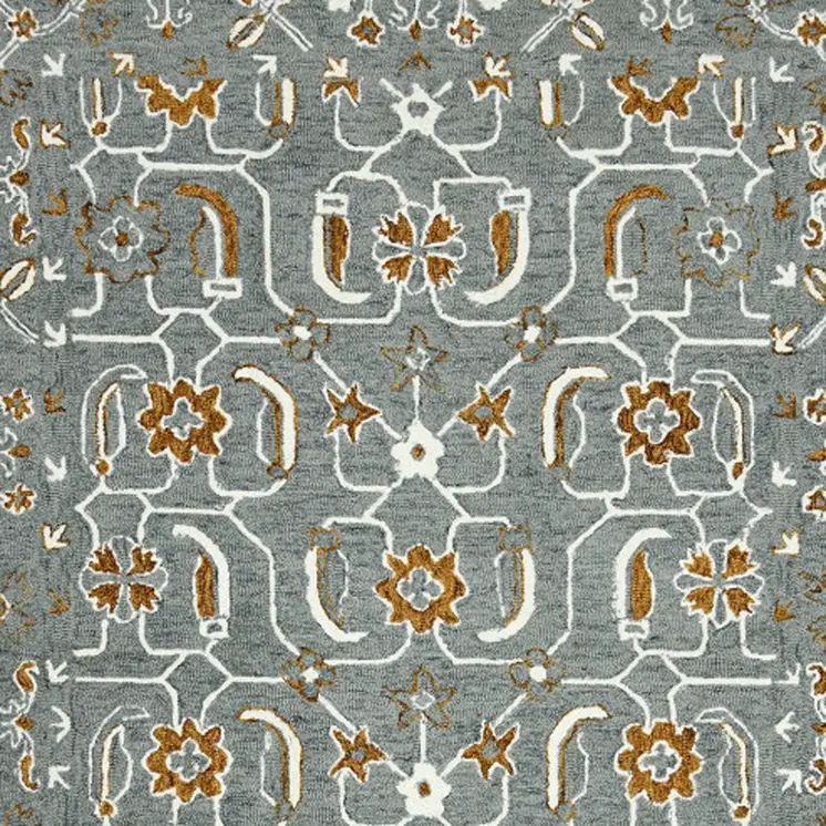 2' X 3' Orange Gray And Ivory Wool Floral Medallion Hand Hooked Area Rug