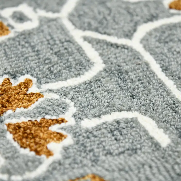 8' X 10' Orange Gray And Ivory Wool Floral Medallion Hand Hooked Area Rug