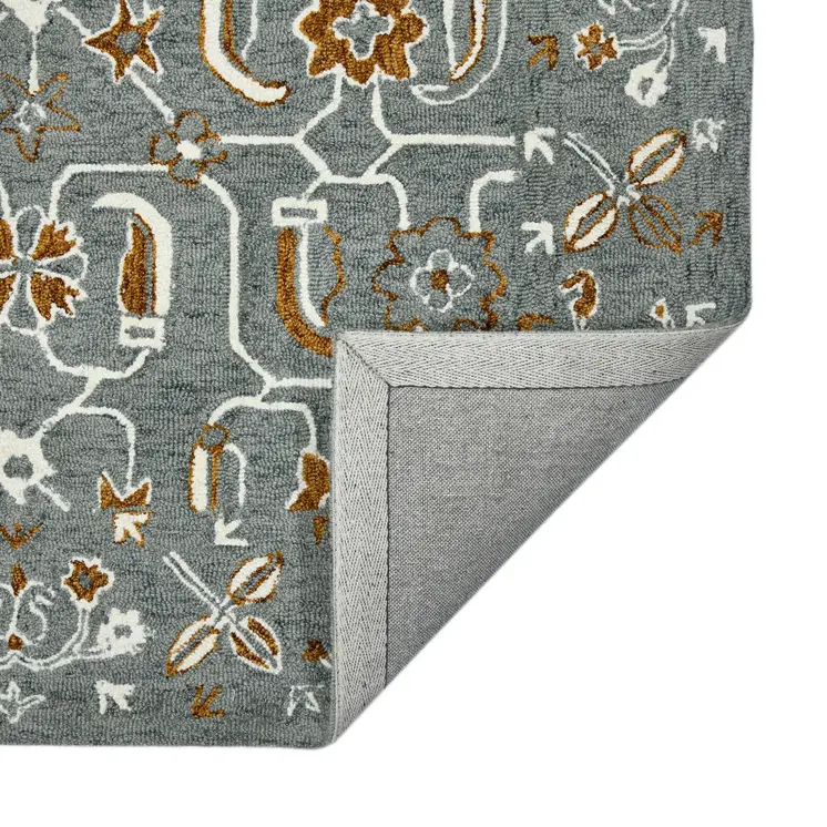 8' X 10' Orange Gray And Ivory Wool Floral Medallion Hand Hooked Area Rug