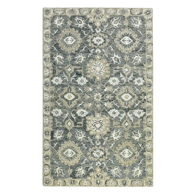 8' X 10' Gray Ivory And Beige Wool Floral Medallion Hand Hooked Area Rug