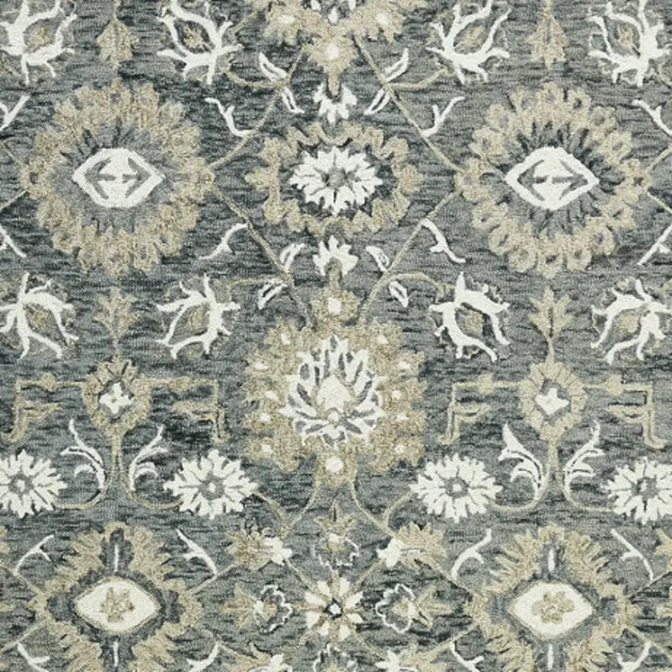 8' X 10' Gray Ivory And Beige Wool Floral Medallion Hand Hooked Area Rug