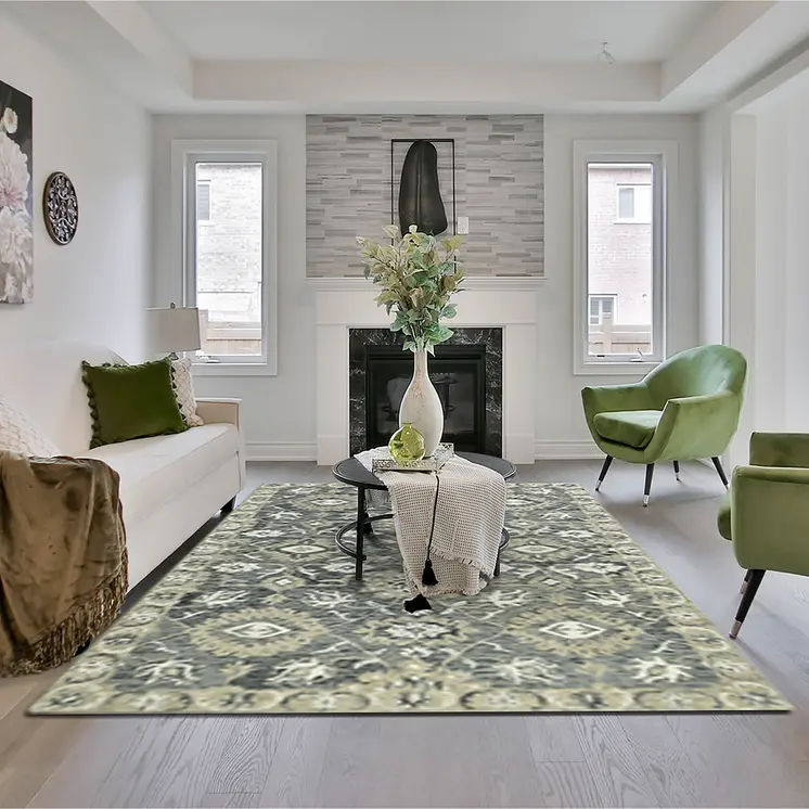 9' X 13' Gray Ivory And Beige Wool Floral Medallion Hand Hooked Area Rug