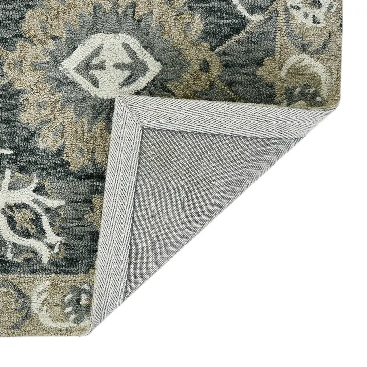 9' X 13' Gray Ivory And Beige Wool Floral Medallion Hand Hooked Area Rug