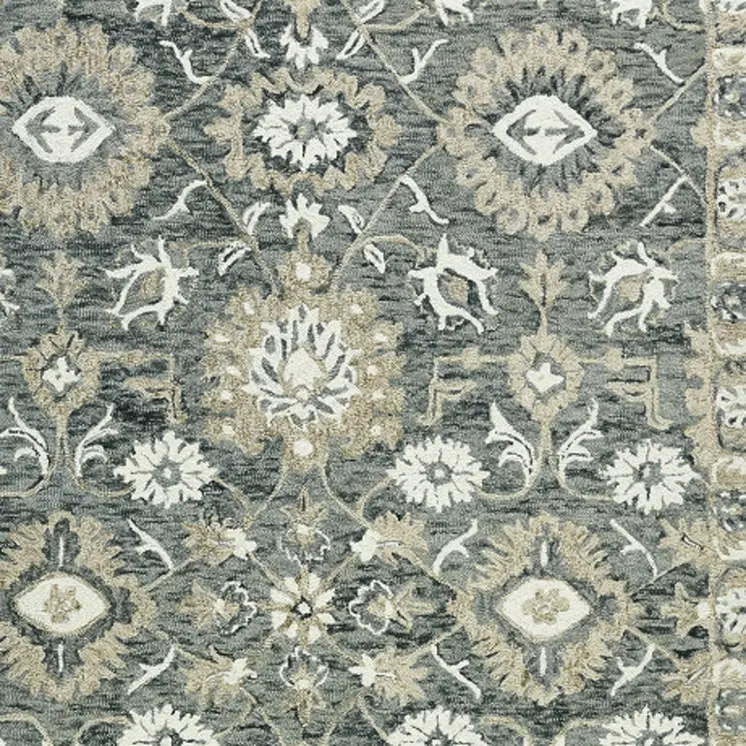 9' X 13' Gray Ivory And Beige Wool Floral Medallion Hand Hooked Area Rug