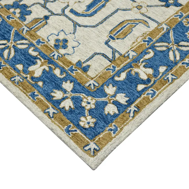 2' X 3' Blue Beige And Brown Wool Oriental Hand Hooked Area Rug