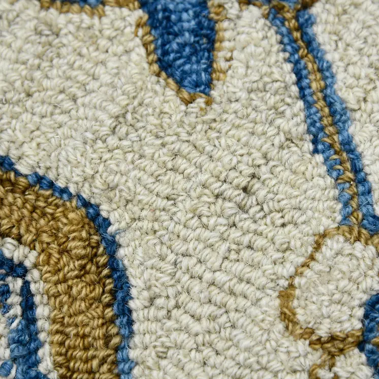 2' X 3' Blue Beige And Brown Wool Oriental Hand Hooked Area Rug