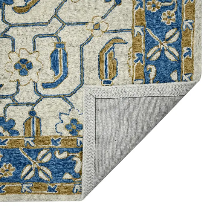 2' X 3' Blue Beige And Brown Wool Oriental Hand Hooked Area Rug