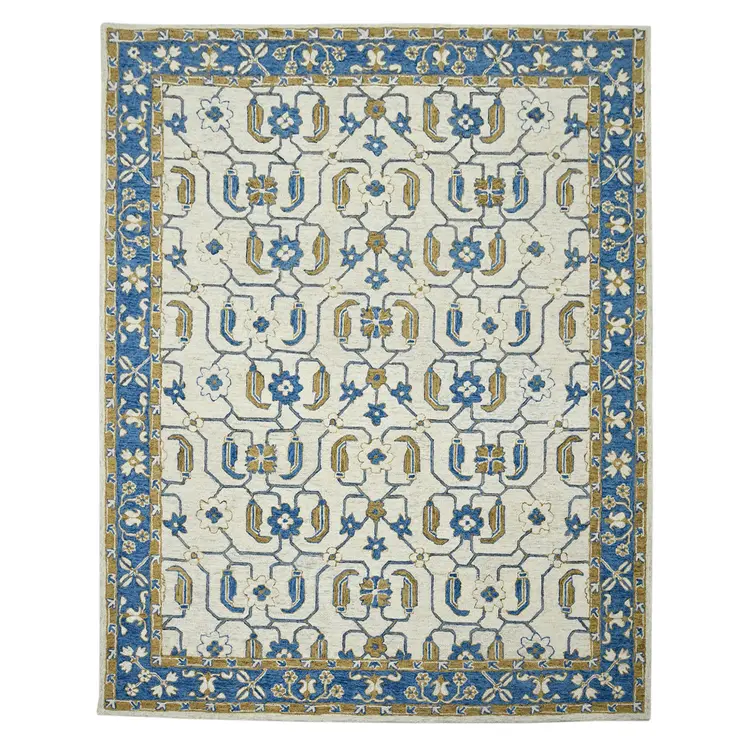 2' X 3' Blue Beige And Brown Wool Oriental Hand Hooked Area Rug