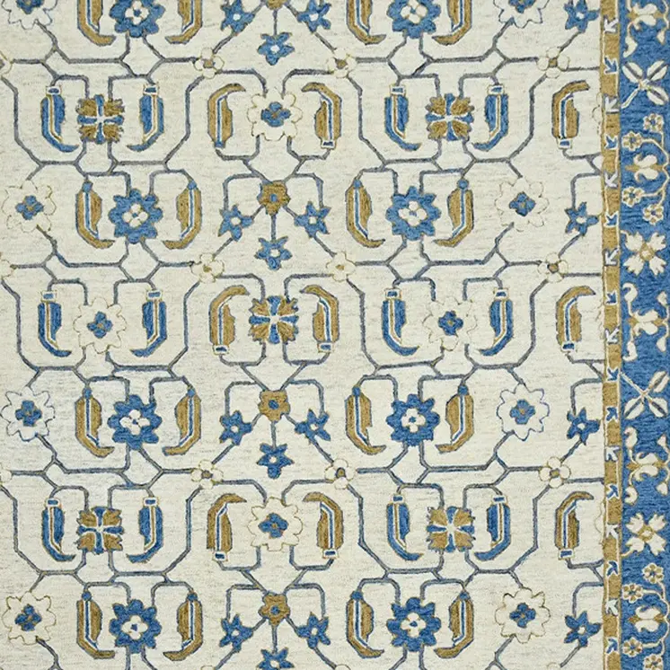 2' X 3' Blue Beige And Brown Wool Oriental Hand Hooked Area Rug