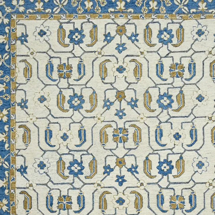 8' X 10' Blue Beige And Brown Wool Oriental Hand Hooked Area Rug
