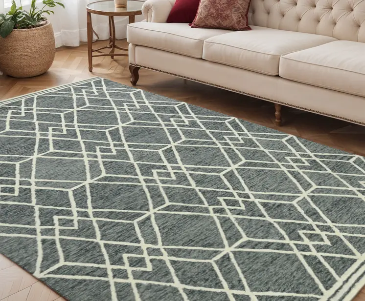 5' X 8' Gray And Ivory Wool Geometric Hand Hooked Area Rug