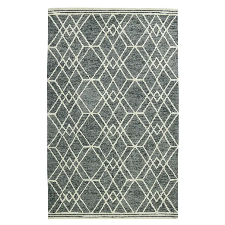 5' X 8' Gray And Ivory Wool Geometric Hand Hooked Area Rug
