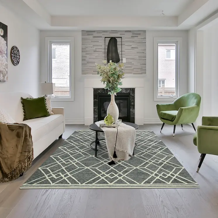 5' X 8' Gray And Ivory Wool Geometric Hand Hooked Area Rug