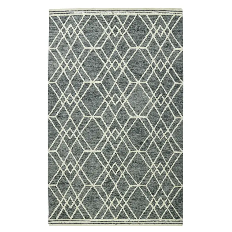 5' X 8' Gray And Ivory Wool Geometric Hand Hooked Area Rug