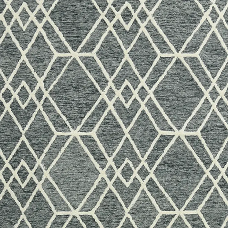 5' X 8' Gray And Ivory Wool Geometric Hand Hooked Area Rug