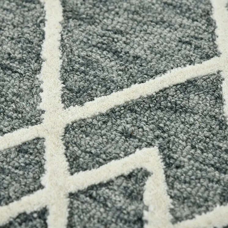 9' X 13' Gray And Ivory Wool Geometric Hand Hooked Area Rug