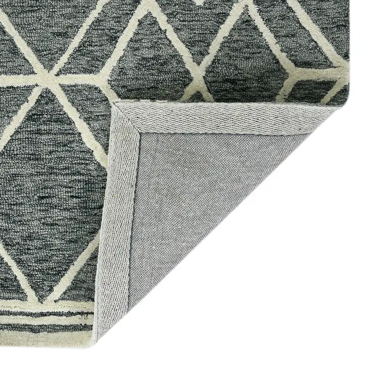 9' X 13' Gray And Ivory Wool Geometric Hand Hooked Area Rug