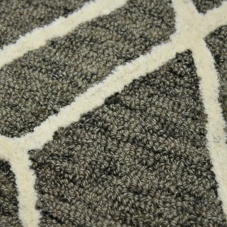 2' X 3' Dark Gray And Ivory Wool Geometric Hand Hooked Area Rug