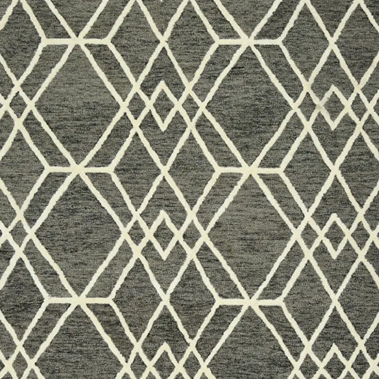 2' X 3' Dark Gray And Ivory Wool Geometric Hand Hooked Area Rug