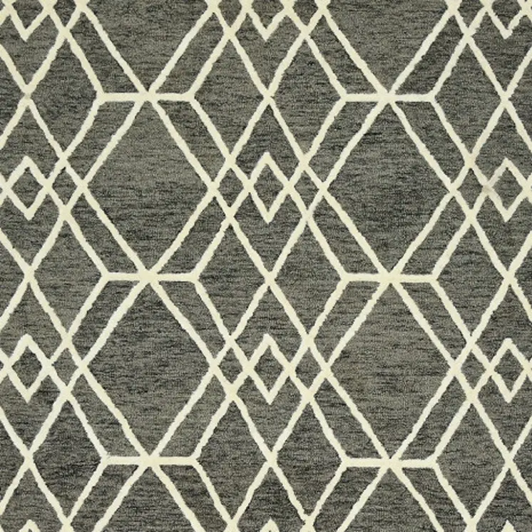 5' X 8' Dark Gray And Ivory Wool Geometric Hand Hooked Area Rug