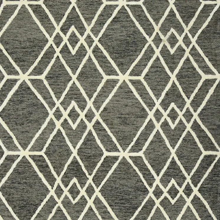 8' X 10' Dark Gray And Ivory Wool Geometric Hand Hooked Area Rug