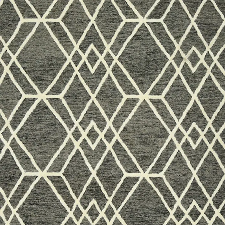9' X 13' Dark Gray And Ivory Wool Geometric Hand Hooked Area Rug