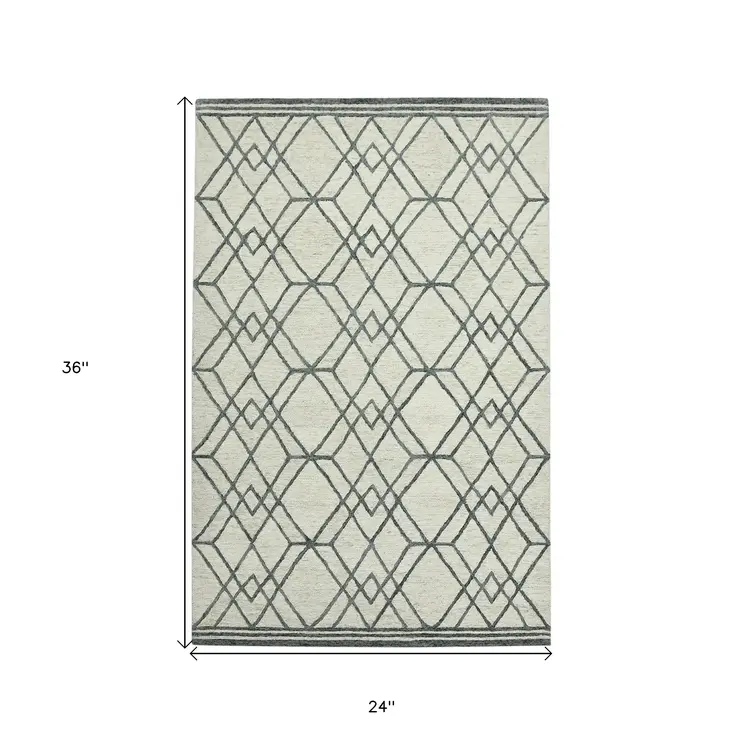2' X 3' Ivory And Gray Wool Geometric Hand Hooked Area Rug