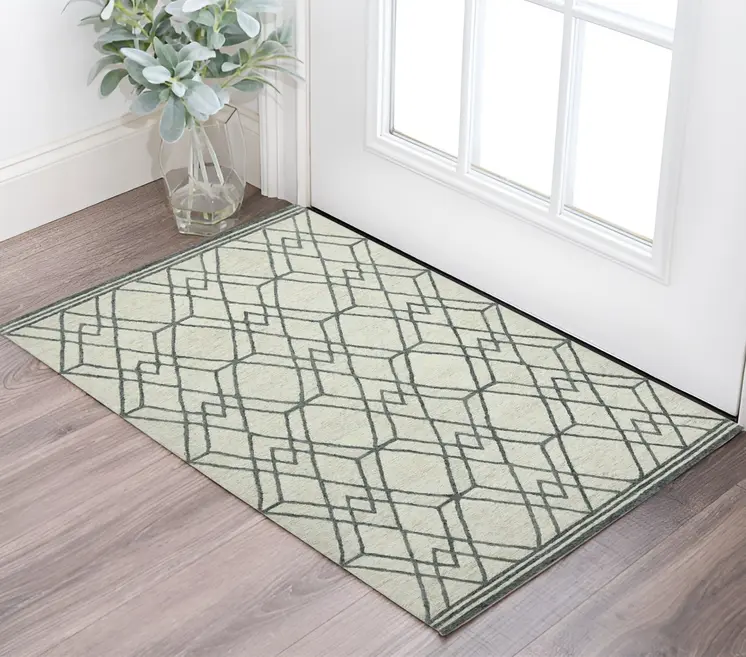 2' X 3' Ivory And Gray Wool Geometric Hand Hooked Area Rug