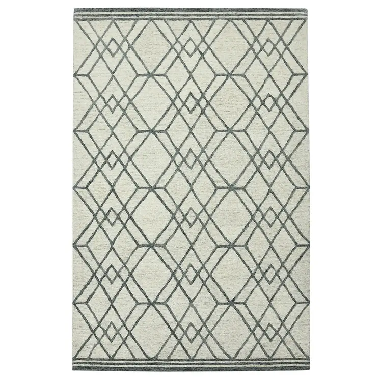 5' X 8' Ivory And Gray Wool Geometric Hand Hooked Area Rug
