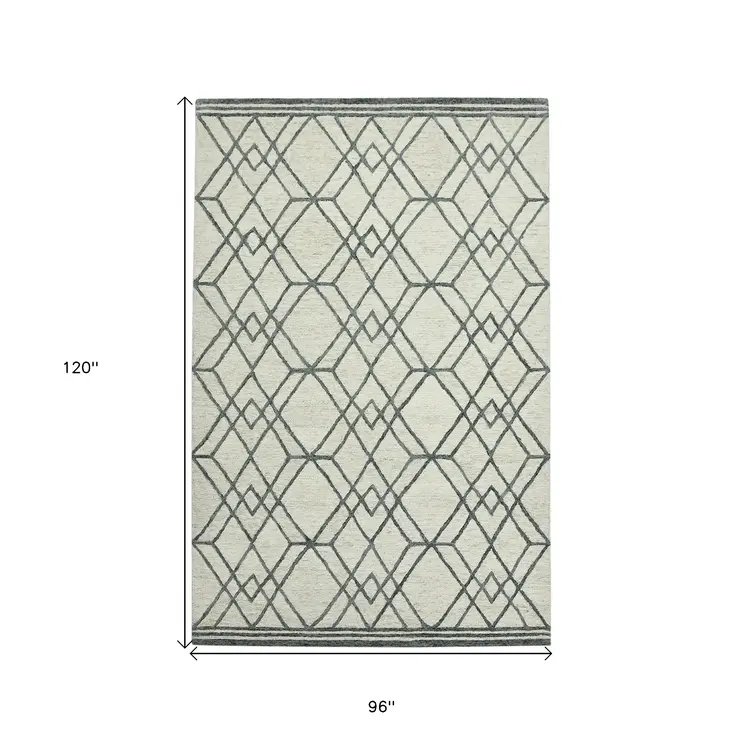 8' X 10' Ivory And Gray Wool Geometric Hand Hooked Area Rug