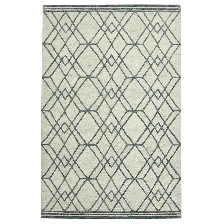 9' X 13' Ivory And Gray Wool Geometric Hand Hooked Area Rug