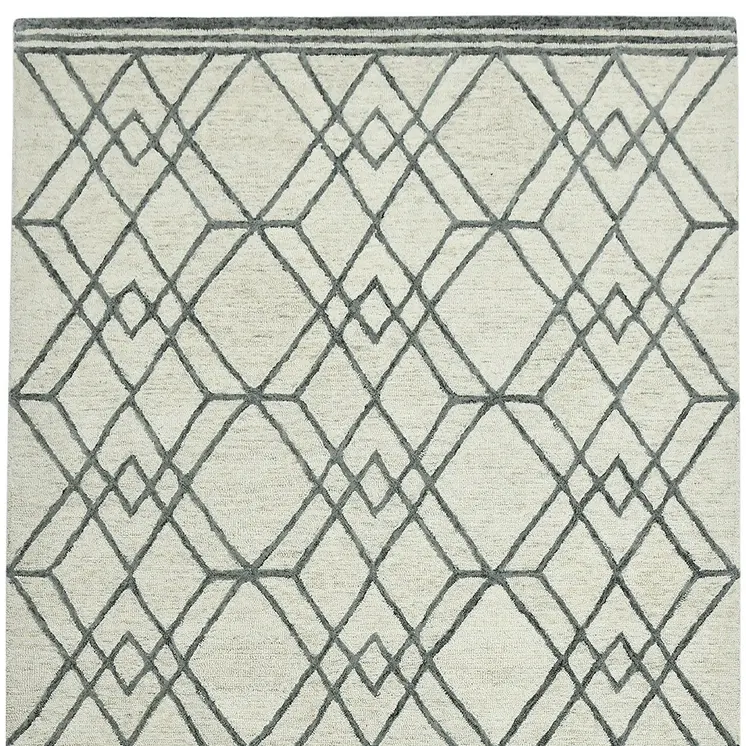 9' X 13' Ivory And Gray Wool Geometric Hand Hooked Area Rug