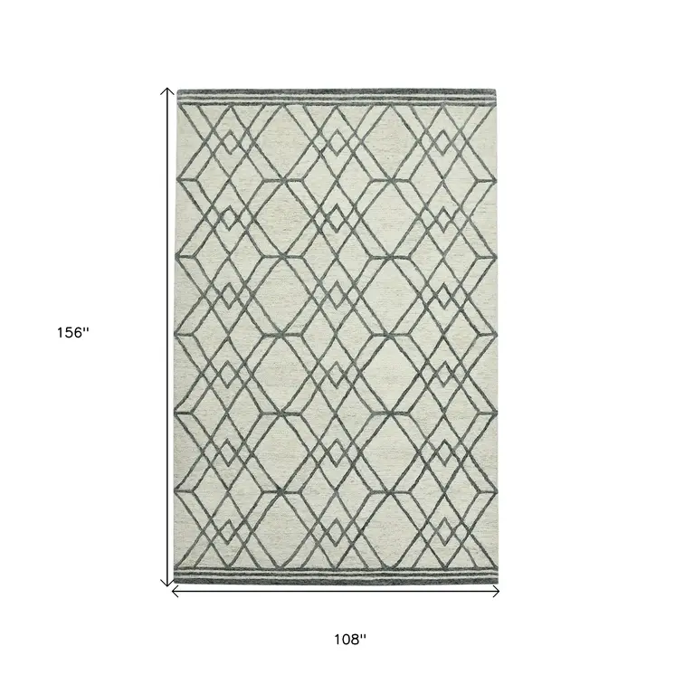 9' X 13' Ivory And Gray Wool Geometric Hand Hooked Area Rug
