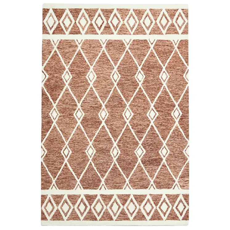 2' X 3' Rust And Ivory Wool Argyle Hand Hooked Area Rug