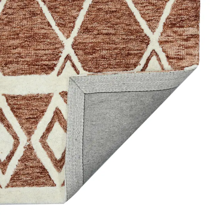 2' X 3' Rust And Ivory Wool Argyle Hand Hooked Area Rug