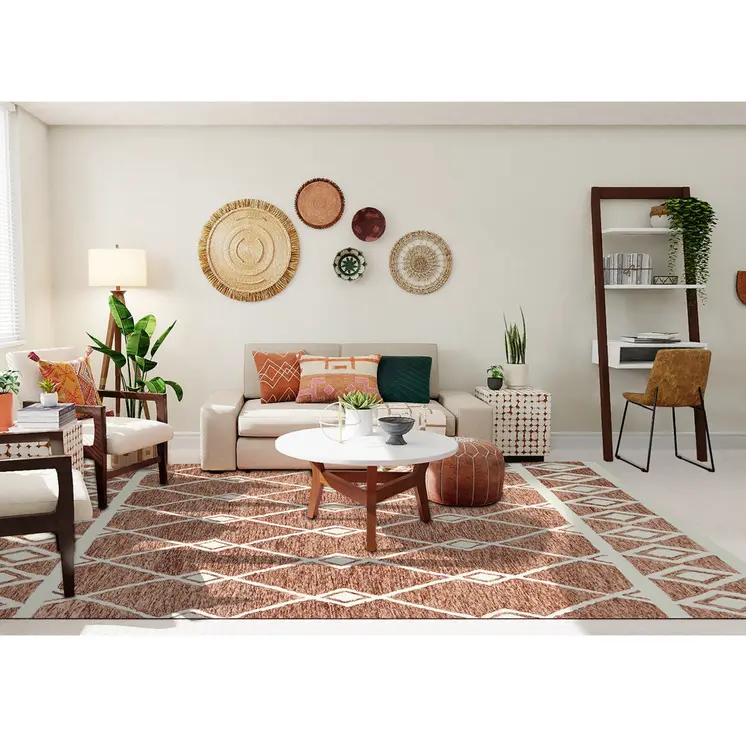 5' X 8' Rust And Ivory Wool Argyle Hand Hooked Area Rug