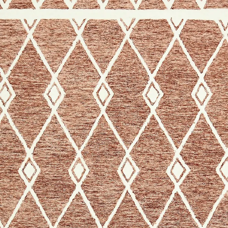 8' X 10' Rust And Ivory Wool Argyle Hand Hooked Area Rug