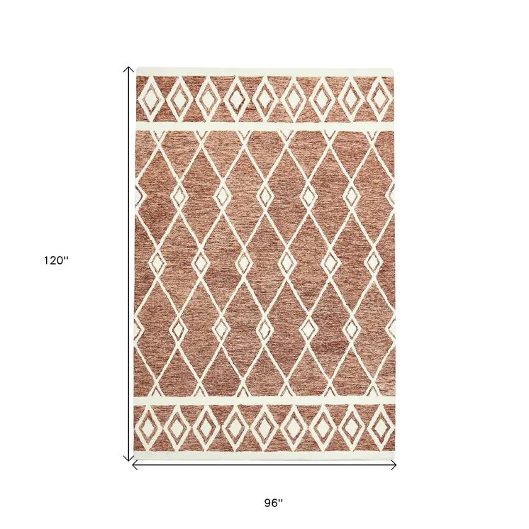 8' X 10' Rust And Ivory Wool Argyle Hand Hooked Area Rug