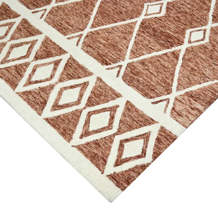 9' X 13' Rust And Ivory Wool Argyle Hand Hooked Area Rug