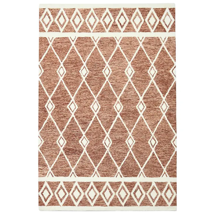 9' X 13' Rust And Ivory Wool Argyle Hand Hooked Area Rug