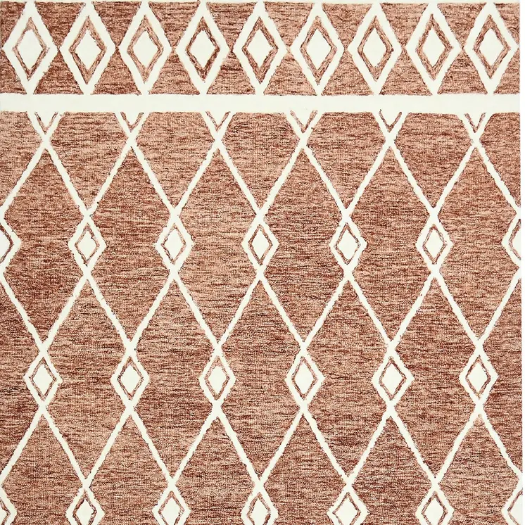 9' X 13' Rust And Ivory Wool Argyle Hand Hooked Area Rug